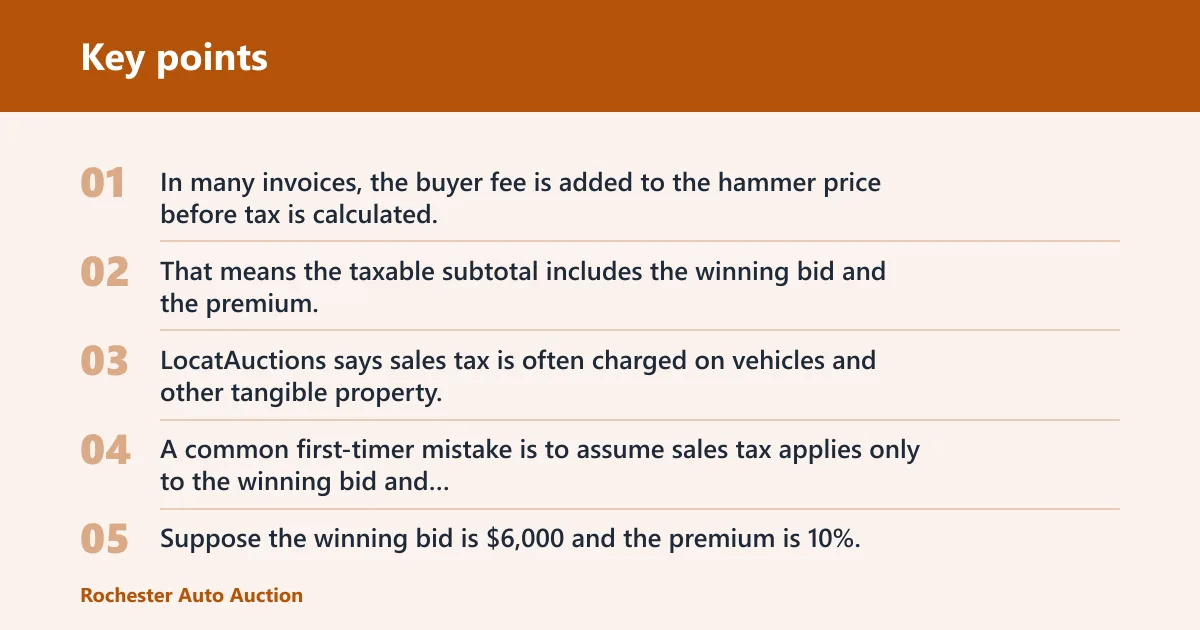 Key points: Do auto auctions charge sales tax on the buyer fee?