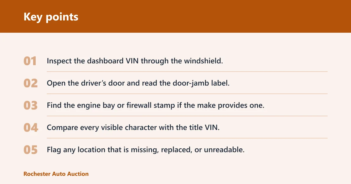 Key points: Where should you inspect the vehicle VIN?