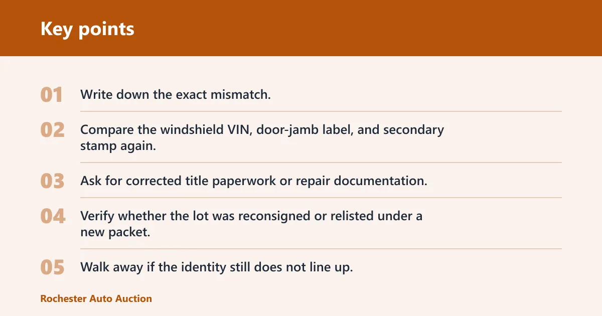 Key points: What should you do if the VIN, title, and listing do not agree?