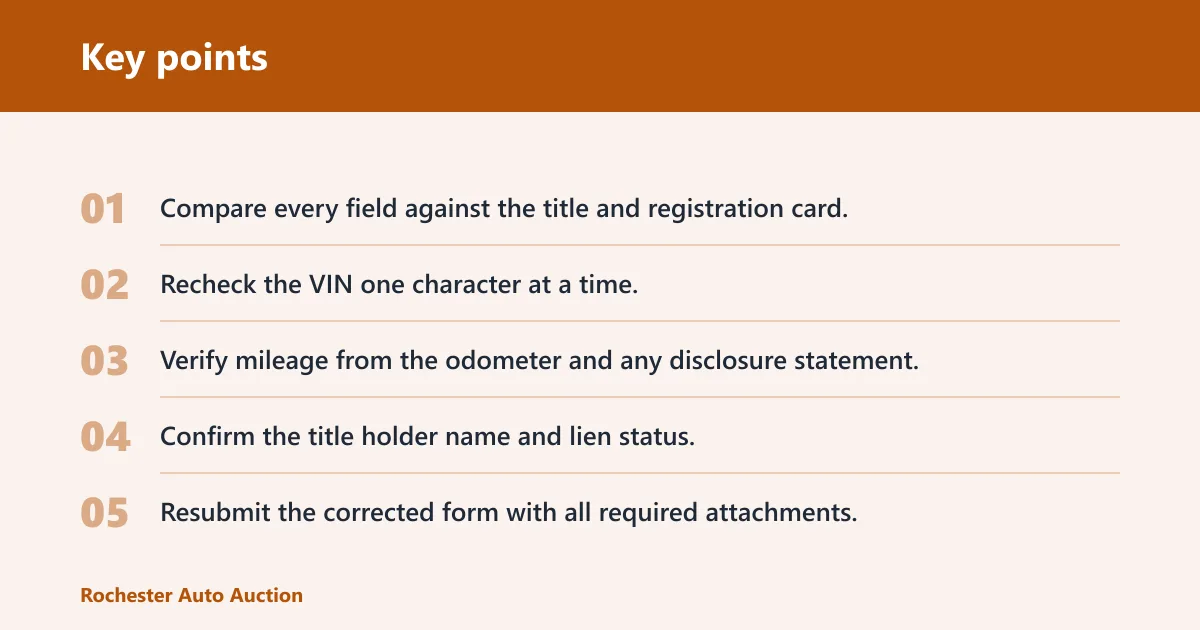 Key points: What happens if I leave a field blank or enter the wrong vehicle information?