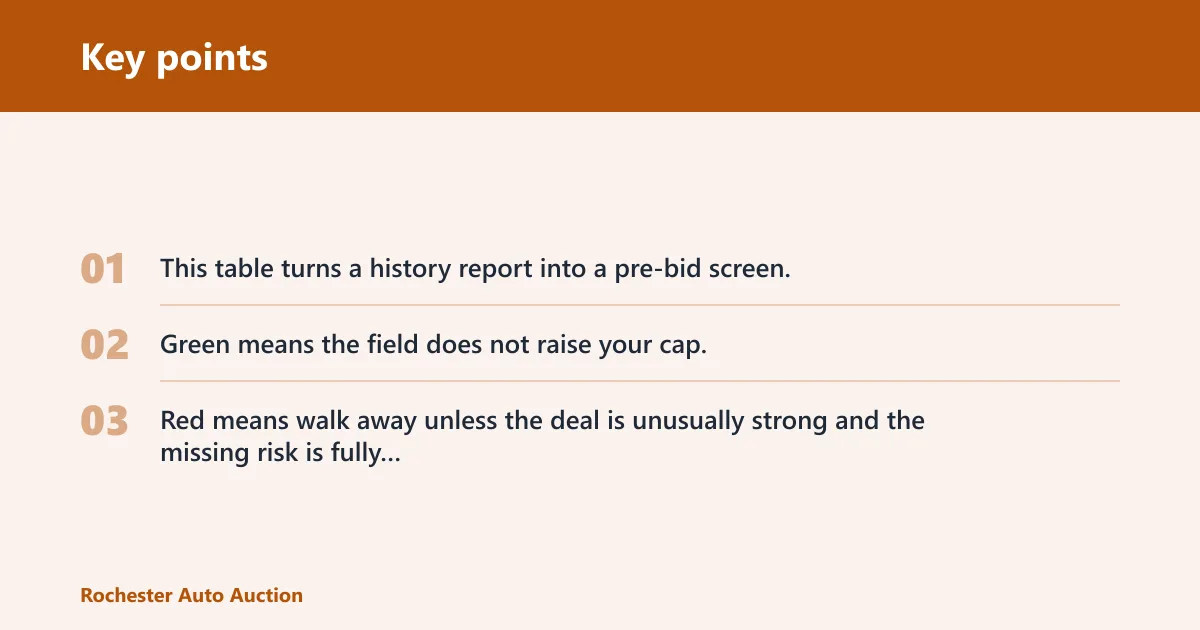 Key points: Vehicle history report triage table