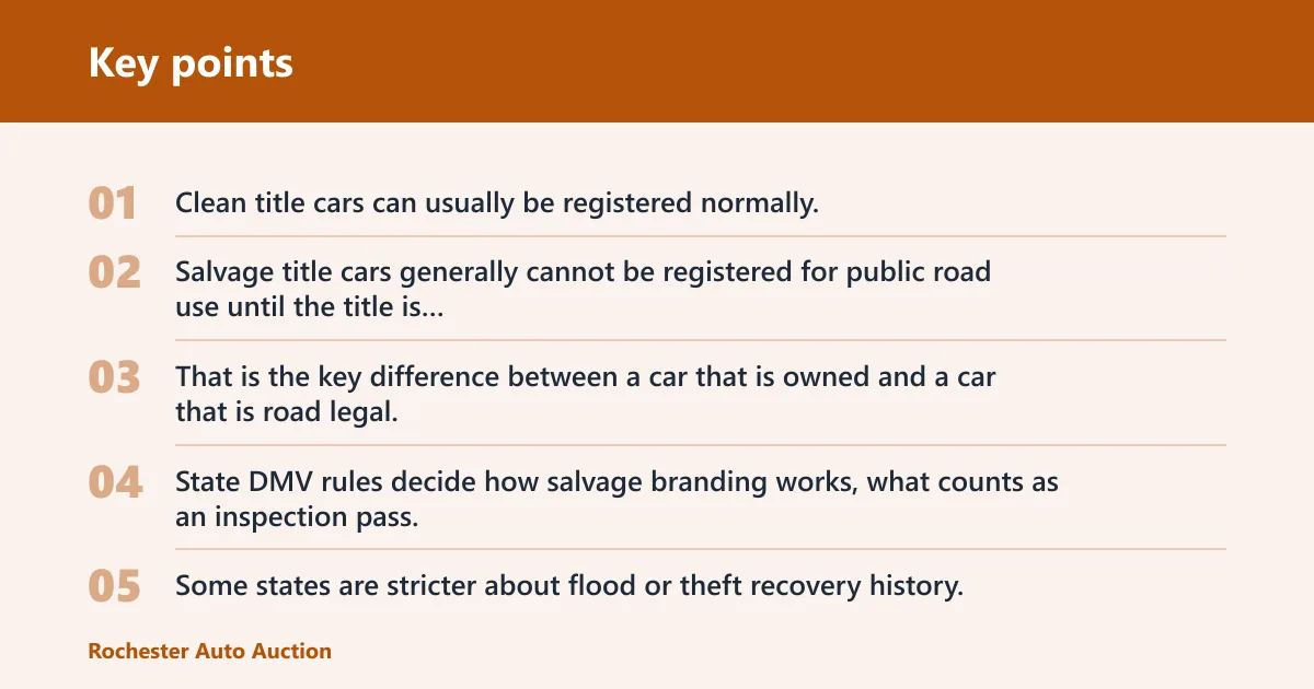 Key points: Can you drive and register a salvage title car?