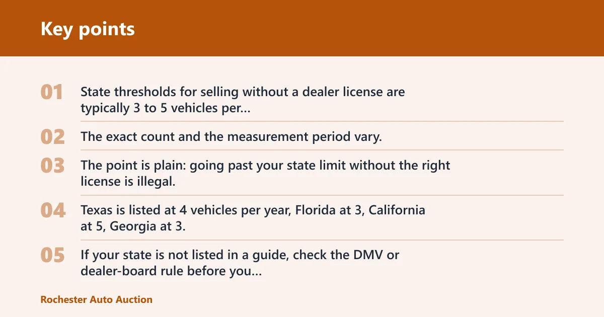 Key points: Can you sell one car at auction without a dealer license?