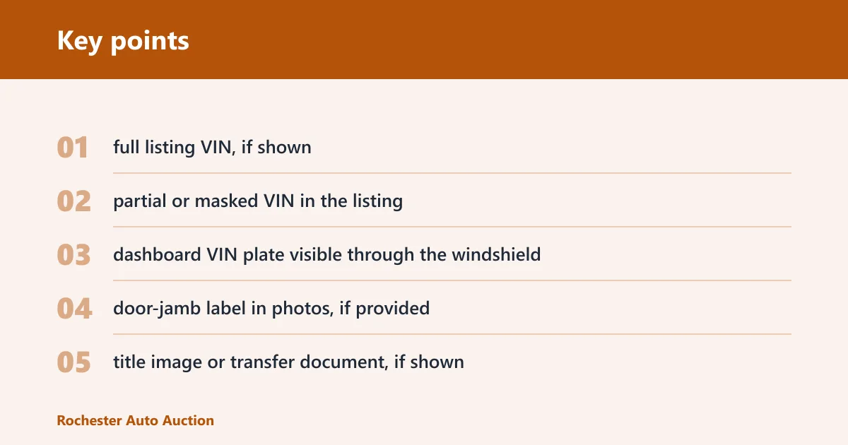 Key points: How do you know the VIN matches the auction listing?