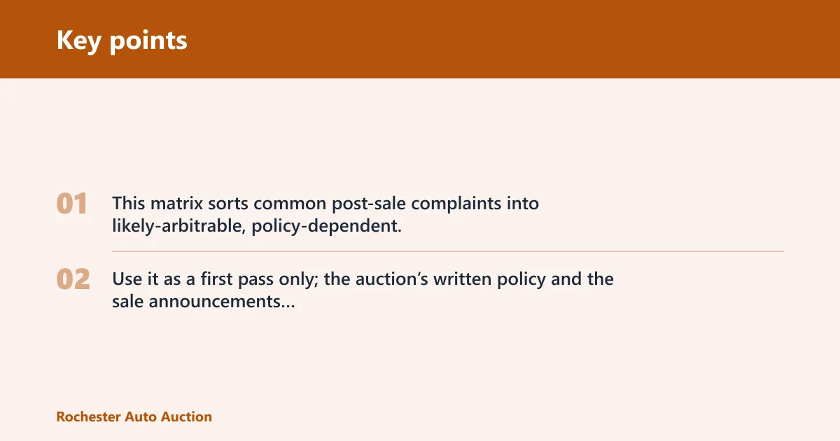 Key points: Arbitrable issue matrix