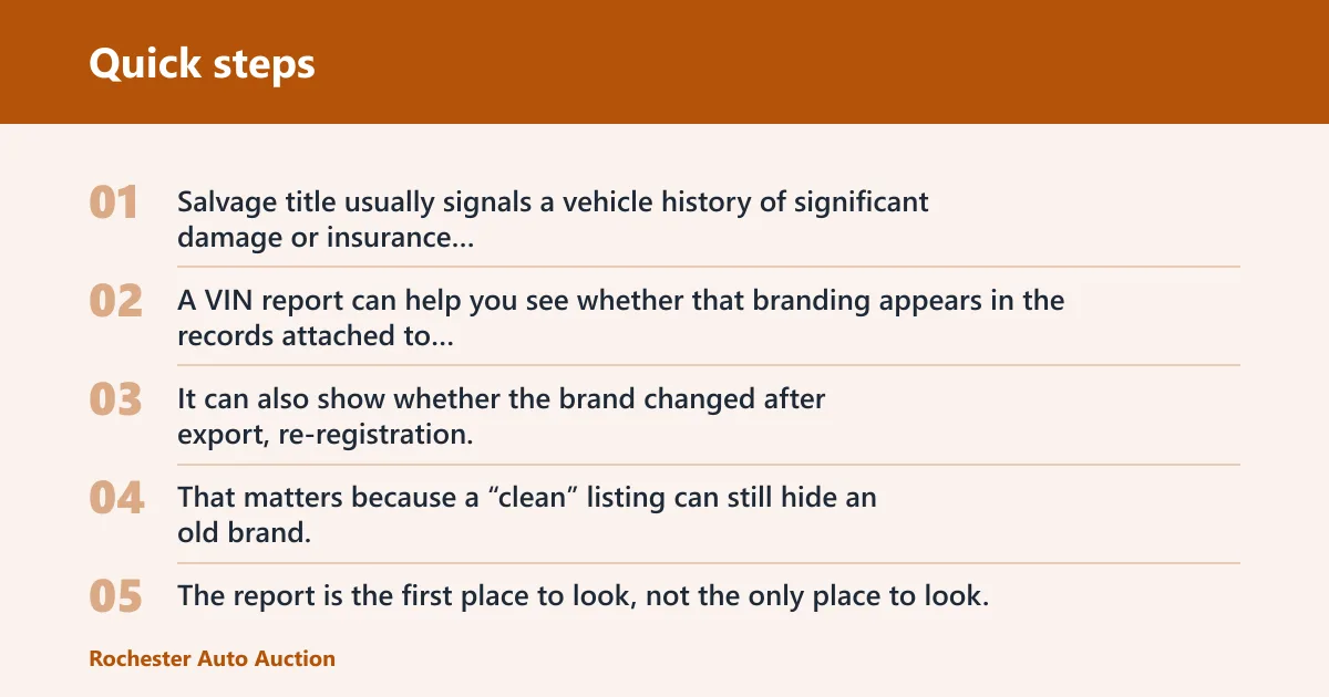 Quick steps: Can a VIN check show salvage title or total loss history?